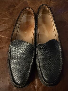 Triver Flight Italy Black Snake Print Leather Loafers 37 US 6.5